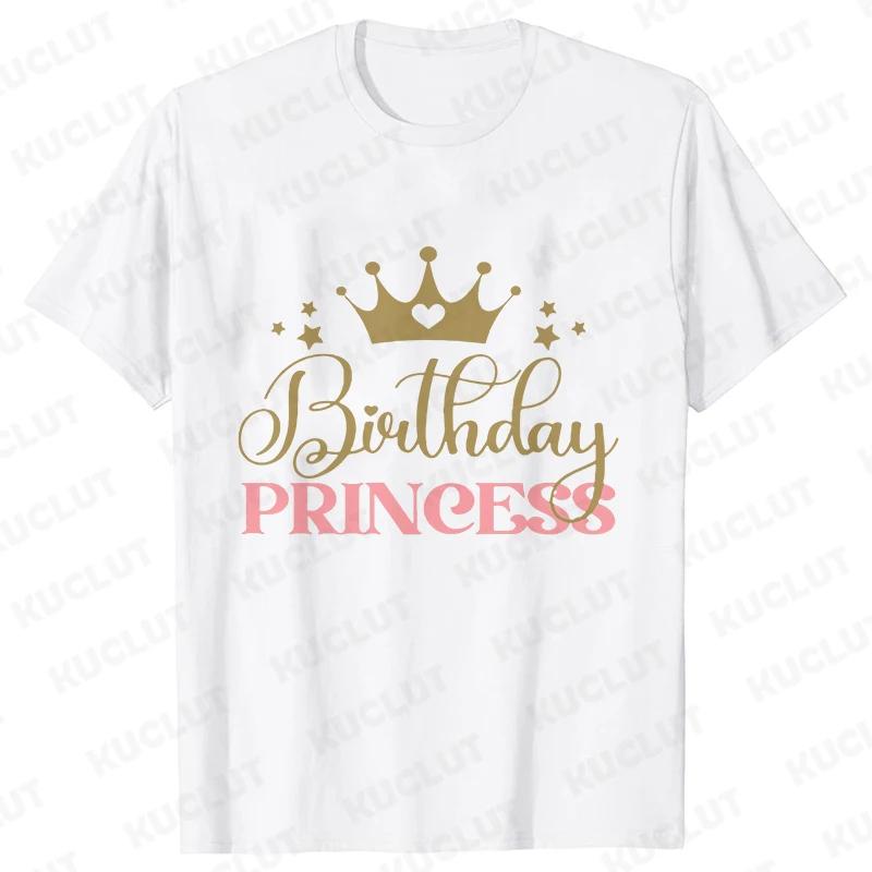 Fashion Birthday Princess Girls Party T-shirt Family Gathering Matching Sibling Tees Kids Adult Clothing Crown Graphic Y2k Tops