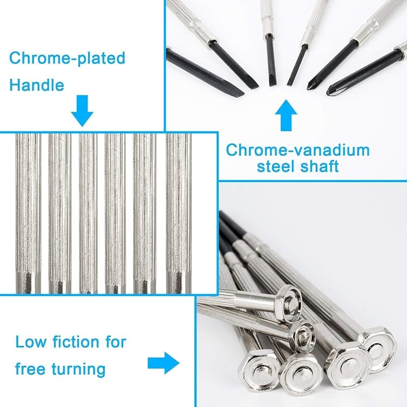 6-Piece Precision Screwdriver Set, Small, Slotted & Phillips, for Eyeglasses, Watches, Jewelry Repair, with Storage Case.