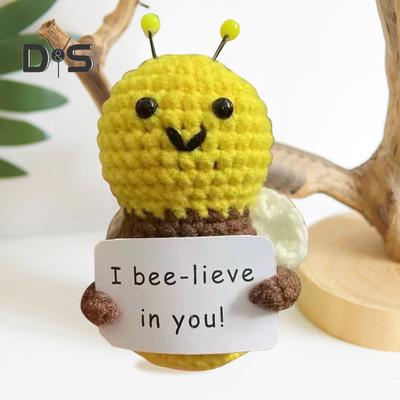 Positive Crochet Bee Doll with Encouraging Card Emotional Support Handmade Knitting Honeybee Animal Toy Decoration Ornament Kids Adults Birthday Gift