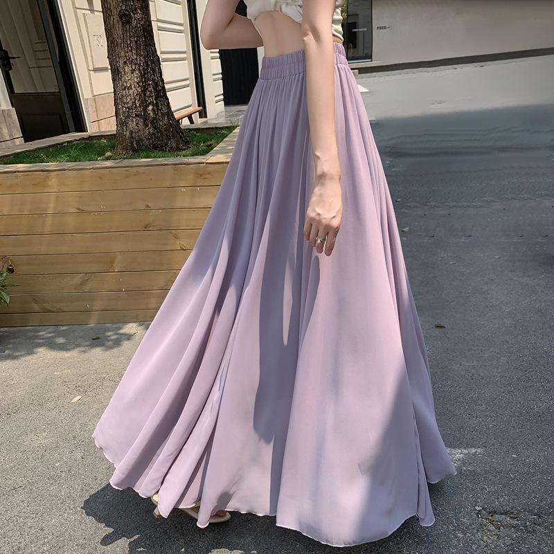 Damen Chiffon A-Linien Maxirock Hoher Bund Fließender Saum mit Eleganter Drapierung & Weiter Silhouette