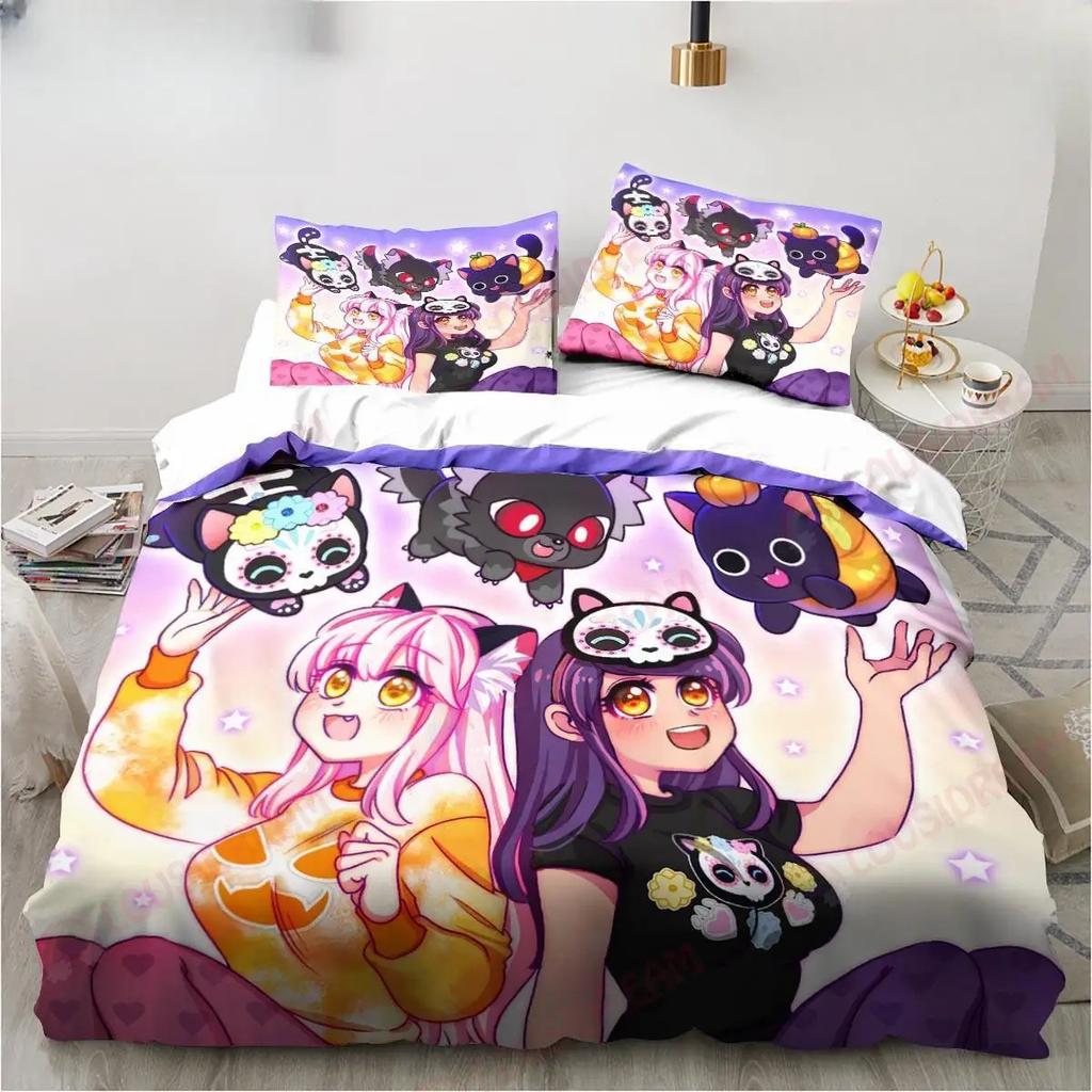 New Cartoon Game Cute Aphmau with Wings Bedding Set Sheet King Twin Double Child Bedding Set Mircofiber or Polyester Duvet Cover