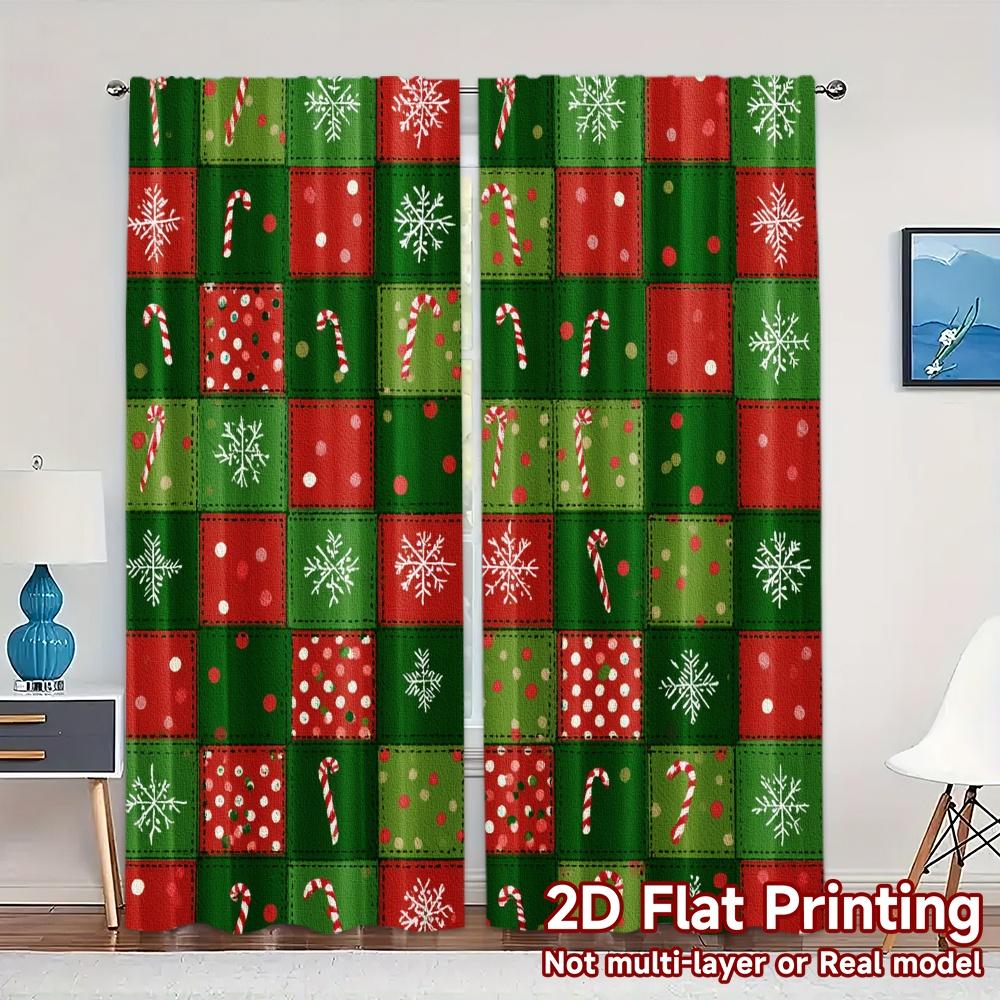 

Flat Printing Jit Curtains Without Rod Festivegreeting Pattern Chic Fabric Gifts Perfect Set Of 2 Made Polyester W100*H70(CM)-Hooks&1PCS