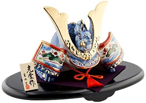 Yakushi Kiln May Doll, Made in Japan, Boys  Day, Mini, Compact, Palm-Sized, Ceramic, Dyed Nishiki Design, Success Helmet (Blue Dragon, Pine, Bamboo, a