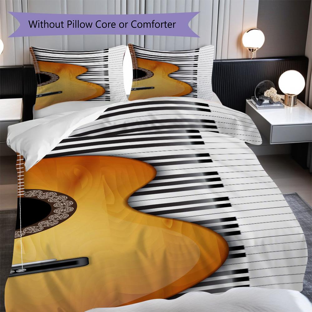 1PC Music, guitar Theme Bedding Quilt Set Quilt Cover Pillowcase Home Decoration Birthday Gift (1 * duvet cover + 2* pillowcase, without core)