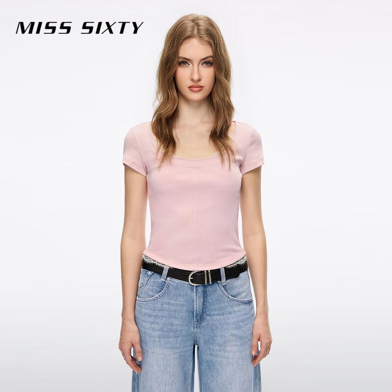 MISS SIXTY Летняя футболка с U-образным вырезом, облегающая, с кружевной отделкой, 2026 L