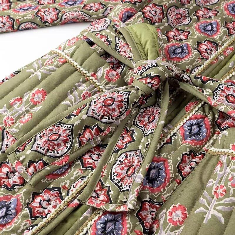 New autumn models, women's clothing, European and American style French design, fashionable and versatile casual style printed cotton-padded jacket