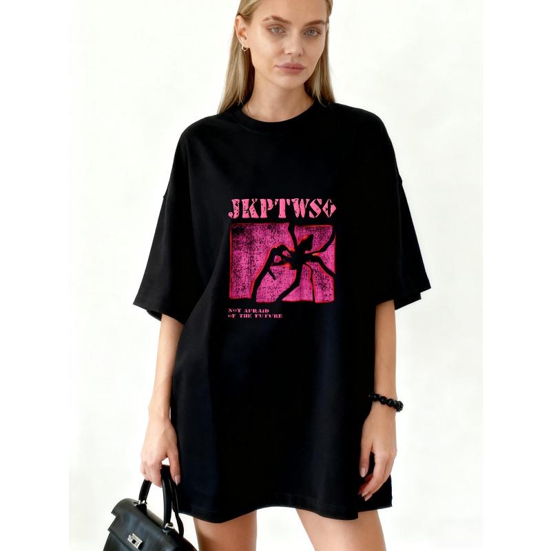 

Oversized T-Shirt Black Jkptwsg Pink Spider Graphic Not Afraid Of The Future Text Streetwear Fashion Casual Wear S чёрный