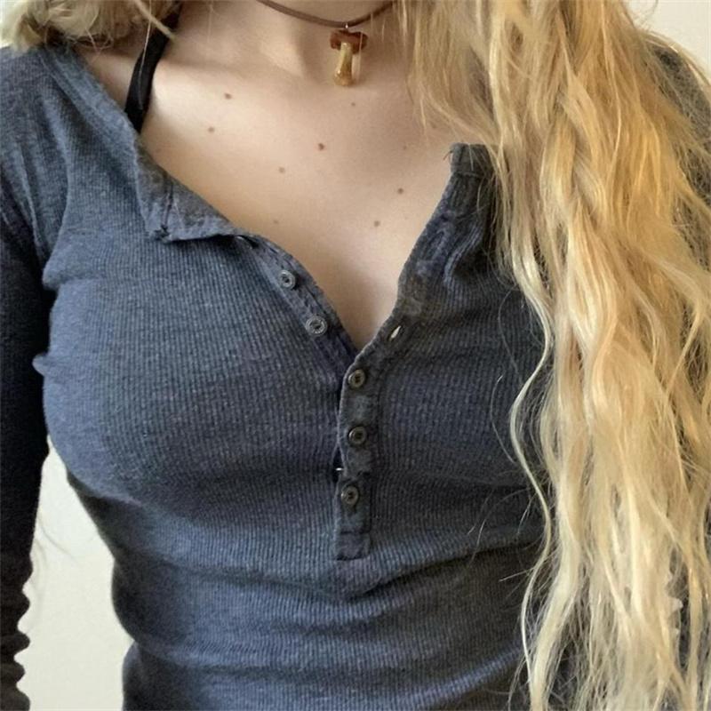 2022 Autumn Leisure 90s Slim Womenswear Shirts Vintage Tops Tee Aesthetic Button Up Aesthetic VintageClothing Solid Streetwear