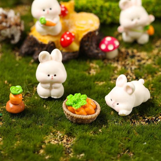 Mini Rabbit Figurine Easter Resin Bunny Miniature Figures Tiny Animal Fairy Garden Ornament for Micro Landscapes Potted Plants Dollhouse Cake