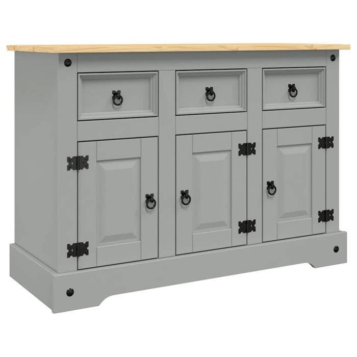 VidaXL Buffet Corona gris 112x43x78 cm bois massif pin mexicain, meuble de rangement, meuble de rangement de cuisine, meuble 355084