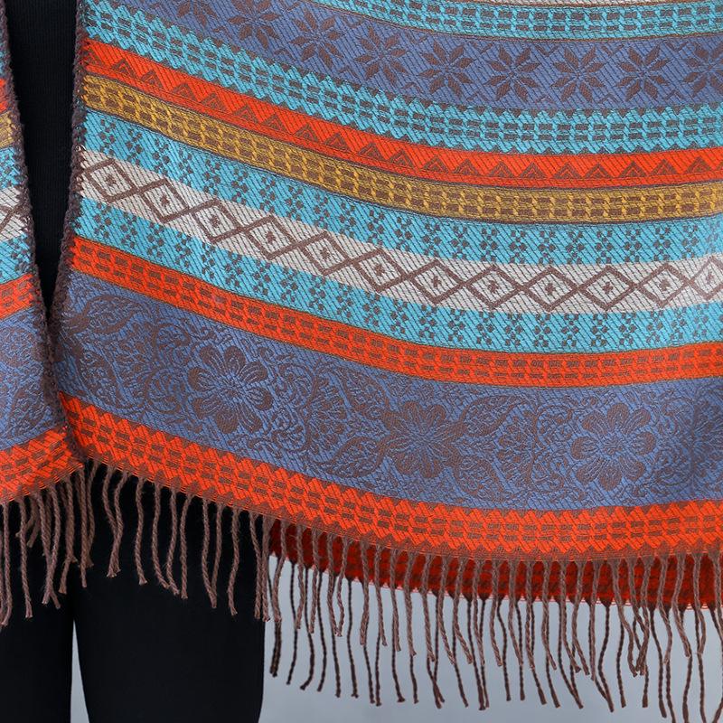 Damen Übergröße Geometrischer Ethno-Stil Gestrickter Gestreifter Schal (2025)