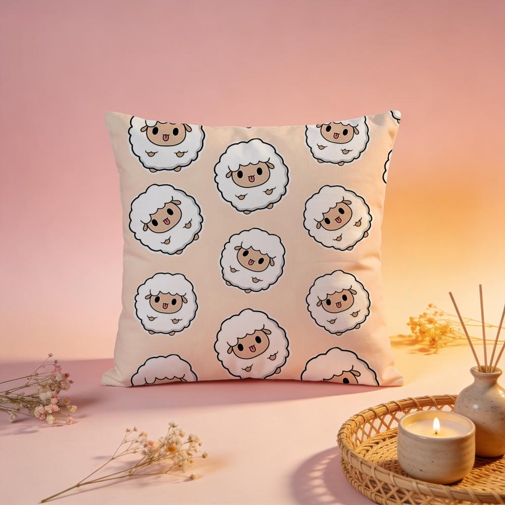 Fluffy Cute Sheep Graphic Cushion Cover Comfortable Durable Pillow Cover MultiScene for Home Office Car Sofa