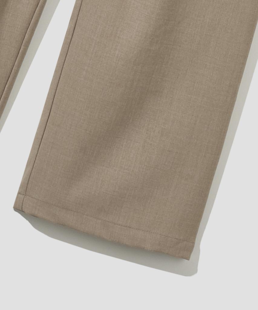 AGOD Single-Pleat Wide Elastic Waist Slacks [Beige]
