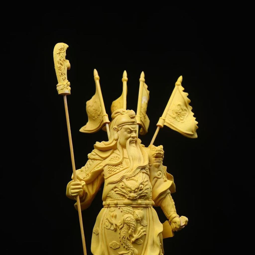 Boxwood Tv Characters Statue Five Banners Guan Yu God of Wealth Home Living Room Sculptures