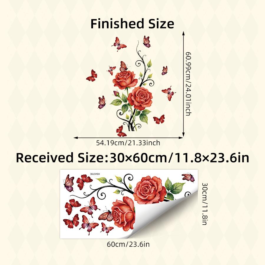 Романтические Винтажные Красные Розы Бабочки Наклейки на Стену, Самоклеящийся Декор для Гостиной Спальни Настенное Украшение 30x60CM разноцветный
