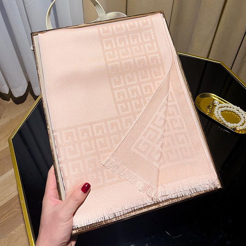 Long Scarf Fashion Simulation Silk Scarf Women'S Fashion Versatile Scarf Shawl Dustproof Premium Tencel Cotton Gold Silk