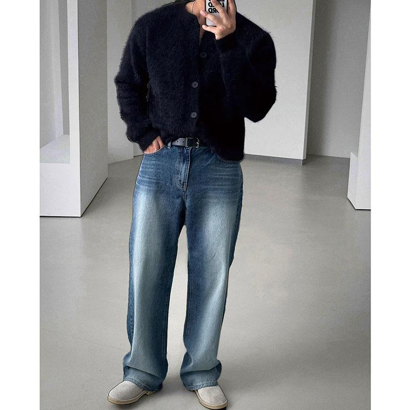 Cardigan Tricot Blanc Doux et Moelleux pour Homme - Style Coréen, Confortable et Chaud, Col Rond, Coupe Ample