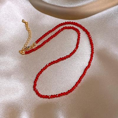 Colar de contas de cristal vermelho feminino gargantilha colares boêmios contas coreanas moda pescoço corrente meninas festa simples joias simples fio contas acessórios