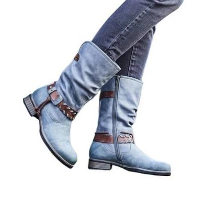 Neue Bequeme Klobige Niedrige Absatz Stiefel mit Runder Zehenpartie - Winterstiefel mit Dickem Plateau und Schnallenverschluss, Runde Zehenpartie & Fußgewölbeunterstützung, Rutschfestes Gummi