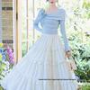 Autumn Blue 3D Floral Slim-Fit Square Neck Knit Top with Skirt