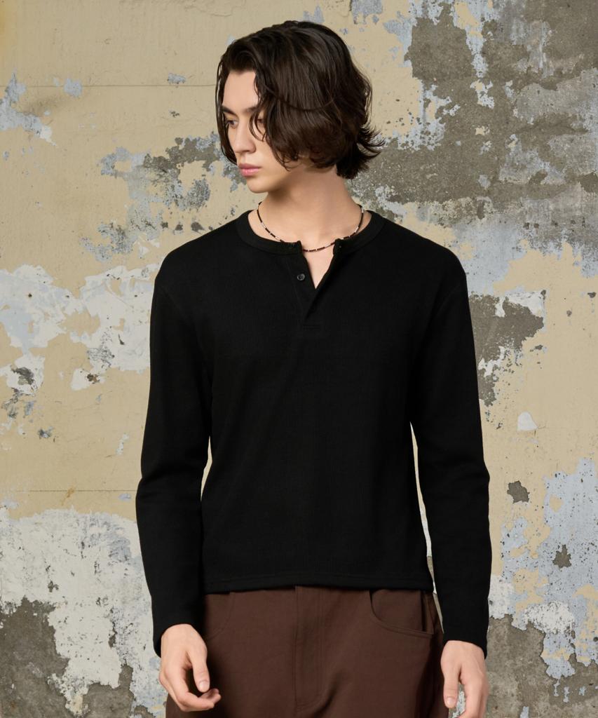 HYOJI Ribbed Henley Neck Crop T-Shirt (4 Colors)