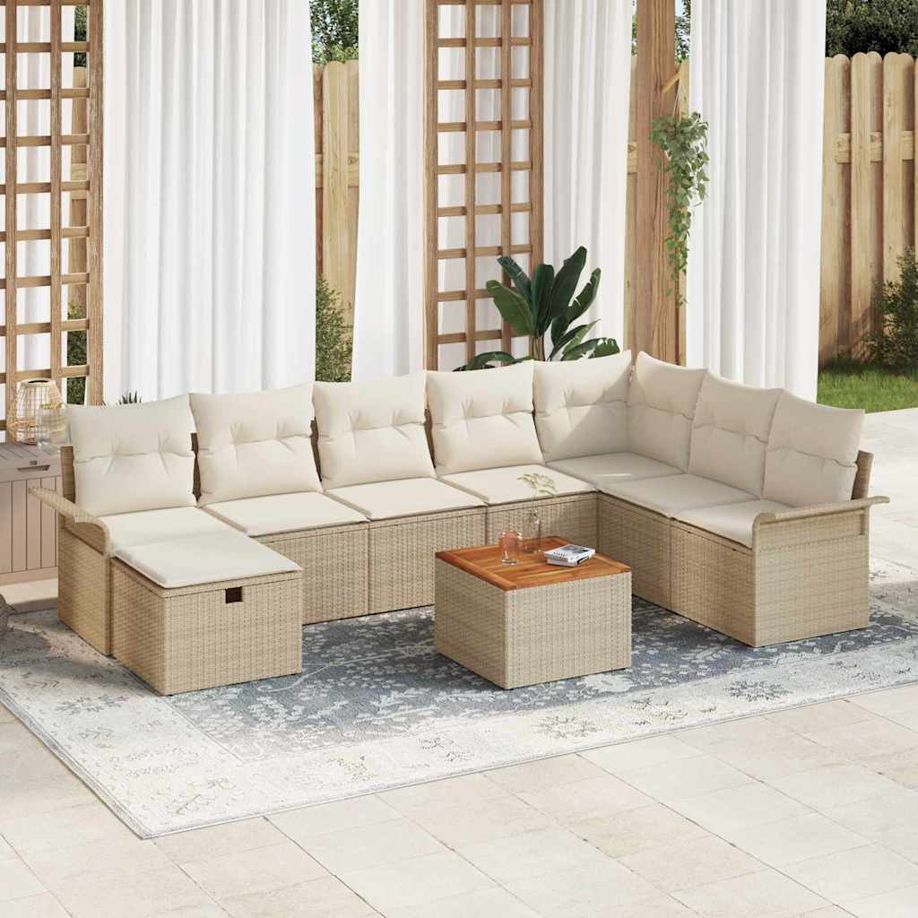 Garden Sofa Set with Cushions and Storage 9 Pcs Beige Poly Rattan