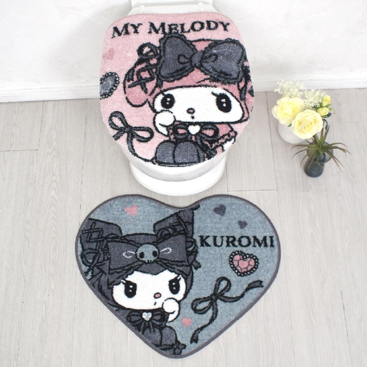 

Sanrio Midnight Merokuro Kuromi My Melody Toilet Cover Mat 2 Piece Set for Cleaning and Heating & SB-664-S
