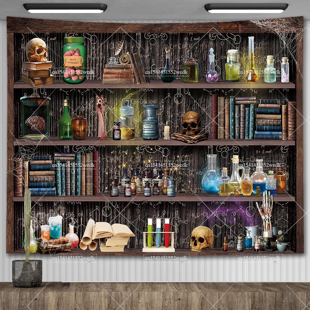 Witch's Library Staircase Tapestry Magic Bookshelf Tapestry Wall Hanging Altar Cloth Aesthetic Room Decor Book Shelves Backdrops