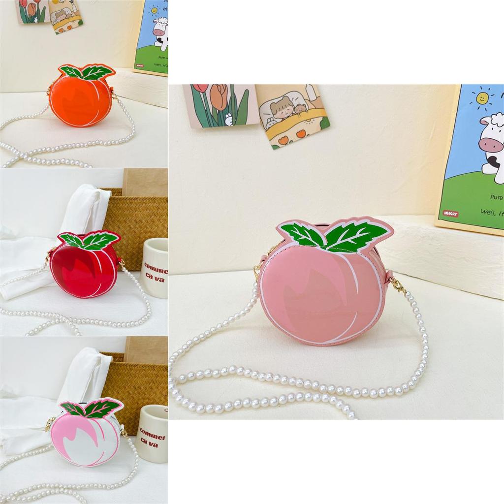Peach Fruit Cute Shoulder Bag For Girls With Pearl Chain Strap Ideal For Daily Use