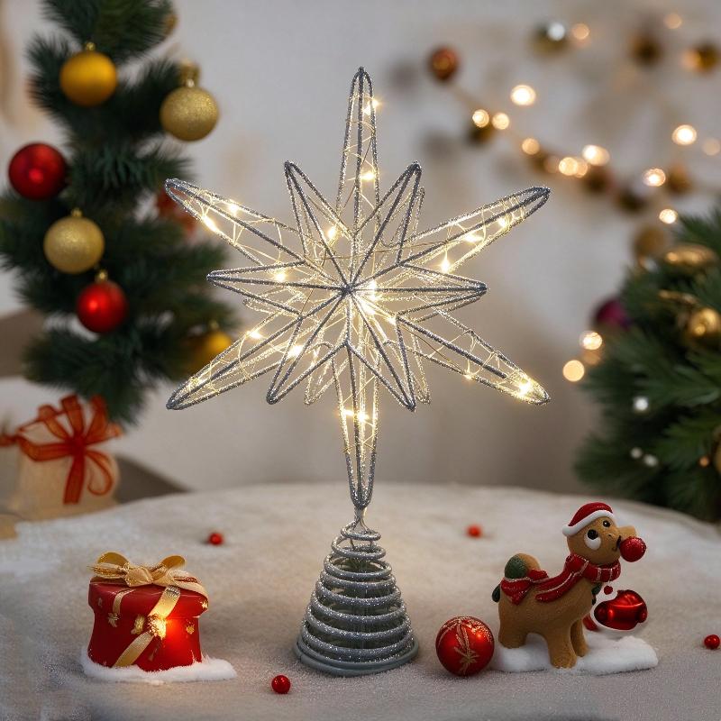 1Pcs Christmas Home Party Decoration Christmas Tree Toppers Star With Led String Lights Ornaments For Festival Party New Year
