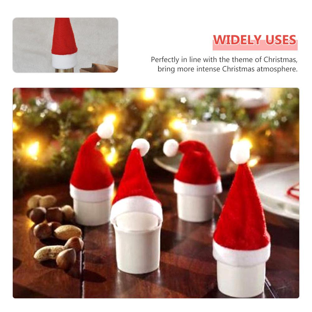 25Pcs Mini Christmas Hat Knife Fork Sleeve Wine Bottle Cover Silverware Holder Festive Table Decoration Holiday Party Supply