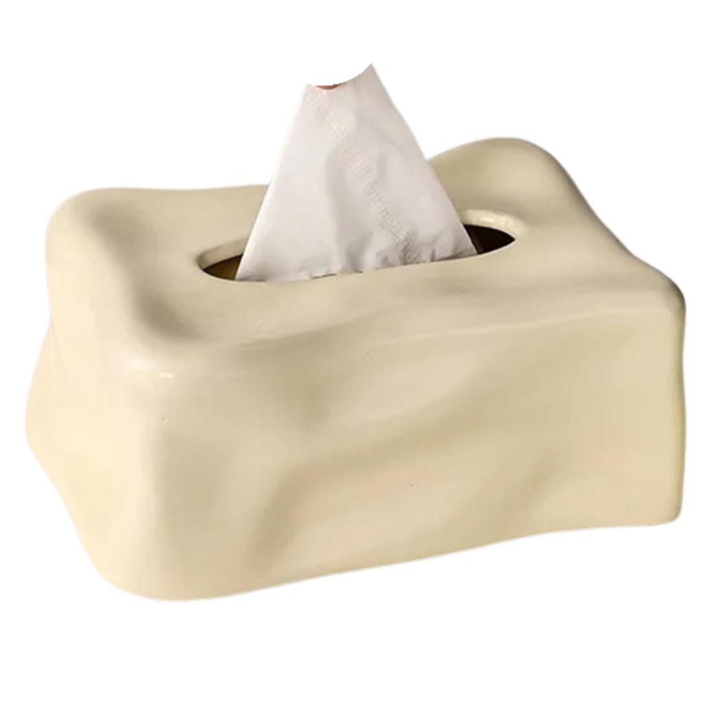 Korean interior ceramic tissue box, silver and off-white, 19.5 x 14 x 9 cm, cafe-style design, sazanore (off-white)
