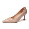 Nude high heels women's autumn patent leather waterproof table sexy temperament commuting single shoes dress pointed