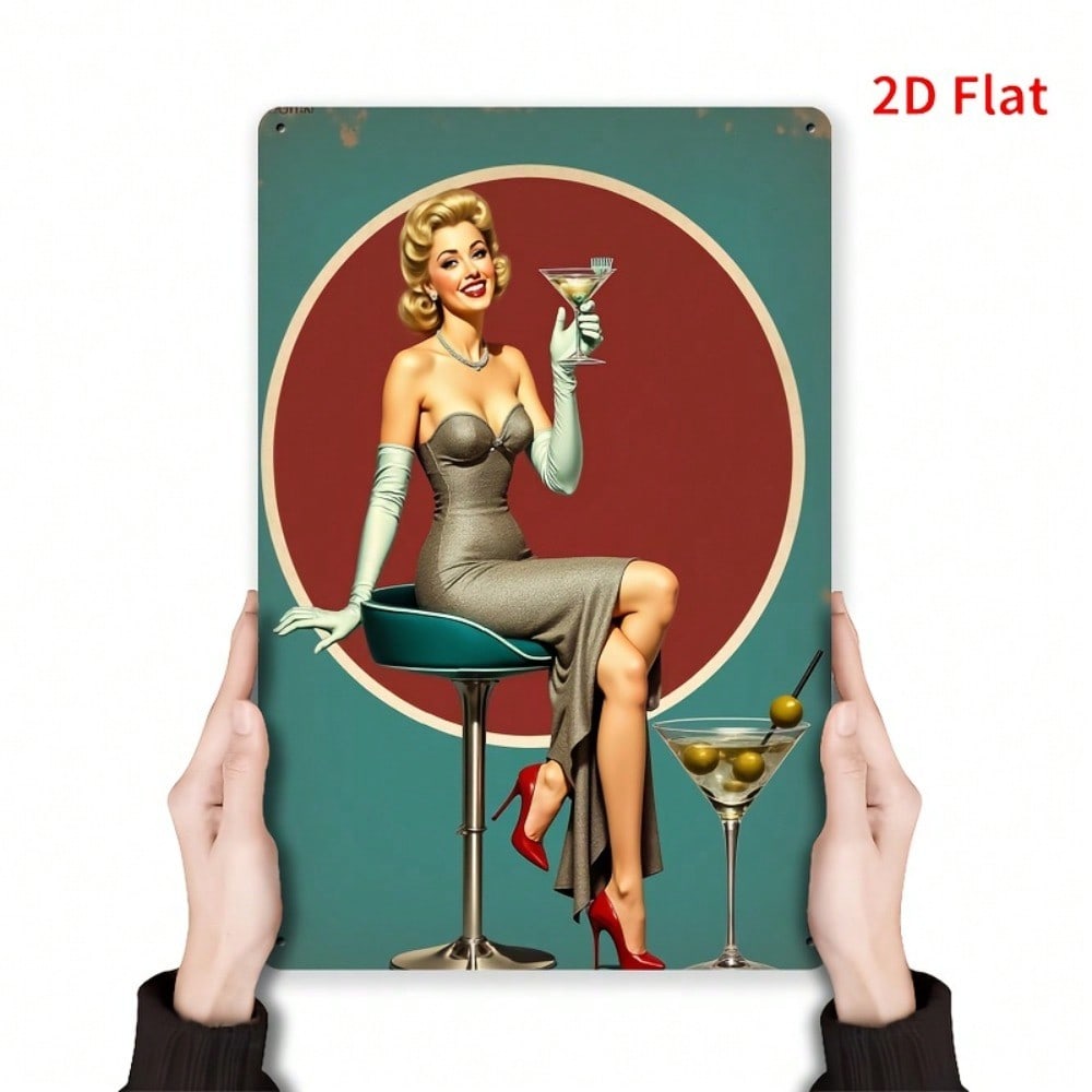 Vintage Martini Cocktail Tin Sign Metal Wall Art Pub Decor 20x30