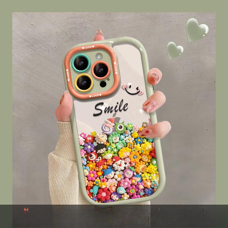 Applicable To IPhone14 Apple 15 Mobile Case 13promax Colorful Clay Flowers 12 All-inclusive Anti-fall 11 Transparent