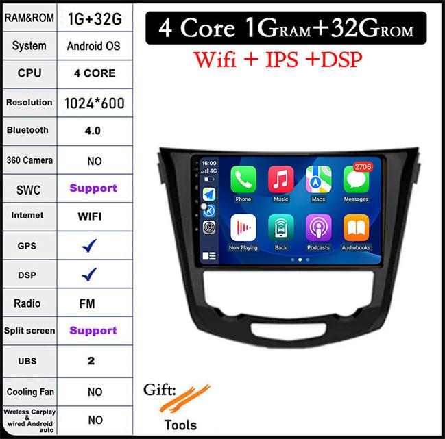 

10 DSP для Nissan Qashqai J11 Nissan X trail T32 2014 - 2017 Android 14 Автомобильный мультимедийный радиоприемник Carplay GPS-навигация