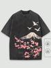 Unisex Vintage Hip Hop Casual Crew Neck TShirt Cotton Washed Floral Mountain Graphic Print Streetwear Graphic Tee