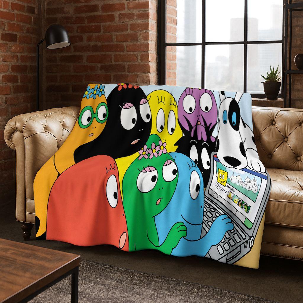Cartoon Les Barbapapa Barbamama Family 3D Flannel Blanket,Warm and Cozy Soft Throw Blanket for Home Bedroom Bed Sofa Cover Kids