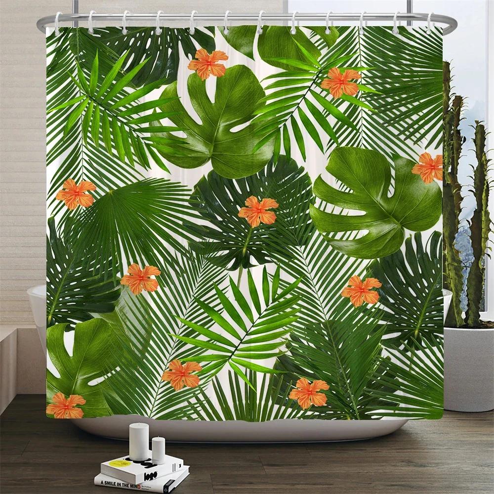 Tropical Green Plant Shower Curtain Polyester Fabric Waterproof Bath Curtain Home Decor Palm Leaves Cactus Bathroom Curtains