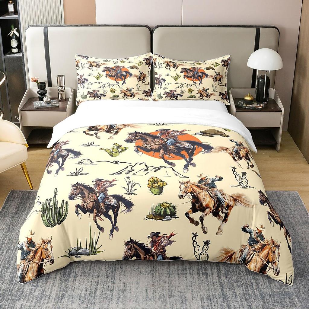 Western Decor Duvet Cover Retro Cowboy Style Bedding Set Wild West Themed Comforter Cover For Boys Teens Men Bedspread Cover