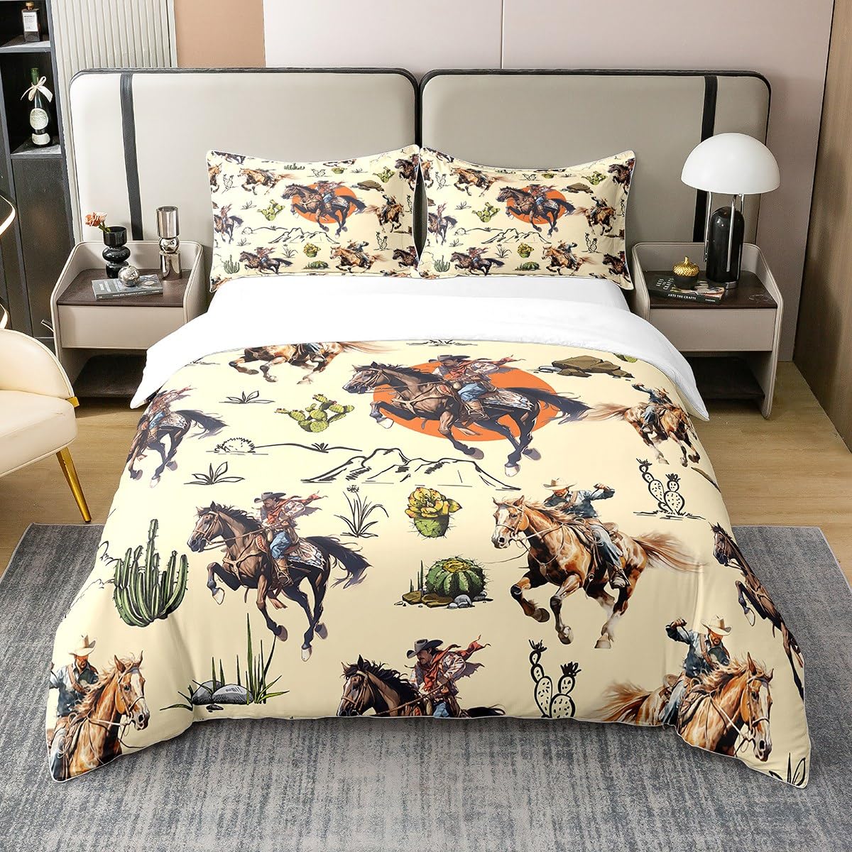 

Western Cowboy Cowgirl Duvet Covers for Boys Men Girls Women Lightweight Quilt Covers Bedroom Decor Western Desert Bedding Sets AU Single(140x210cm)