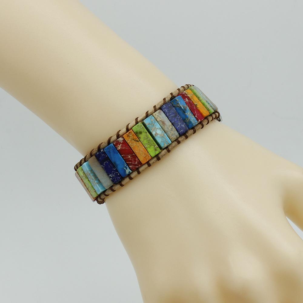 Imperial Seven-Color Stone Woven Bracelet: Handmade European & American Design