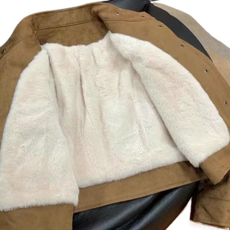 Short Maillard fleece thickened lapel jacket cotton-padded jacket winter loose top motorcycle clothes tide
