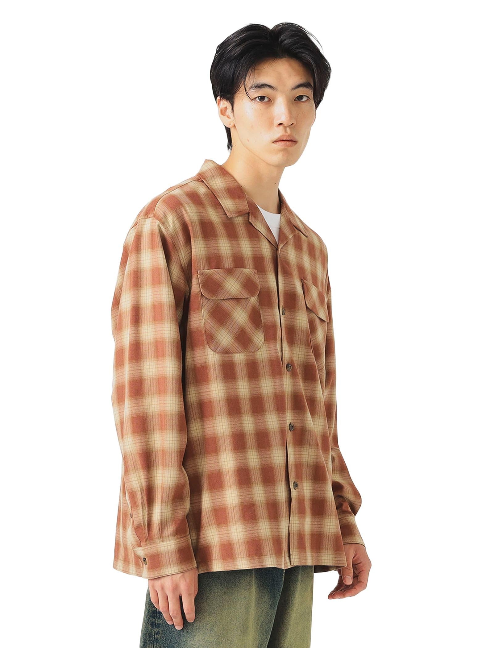 

Beams Heart Men s Polyester Rayon Ombre Check Shirt, BRICK Size S