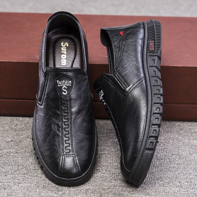 One-pedal leather shoes men's summer fashion casual platform low-top shoes medium green lazy shoes