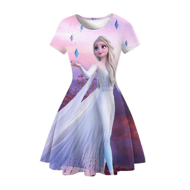 Children'S Skirt Princess Dress 2D Digital Printing Short Sleeve Girls Dress