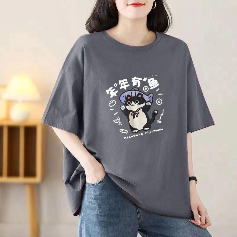 Cotton Ladies Casual Short-sleeved T-shirt Breathable Loose T-shirt Casual Tops