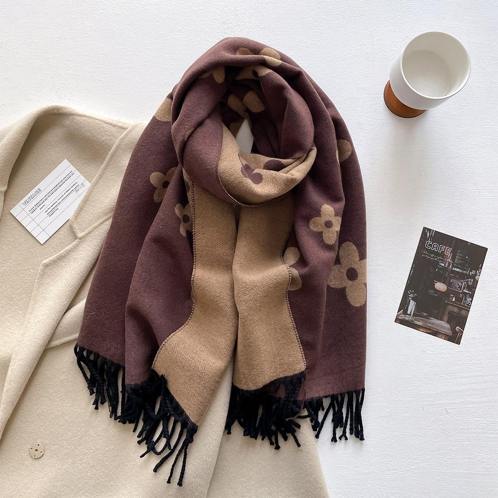 New age-reducing flower printed scarf women's autumn and winter versatile thick warm scarf shawl