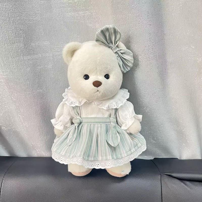 Medium Bear Outfit - Blue Pink Striped Carrot Overalls Set