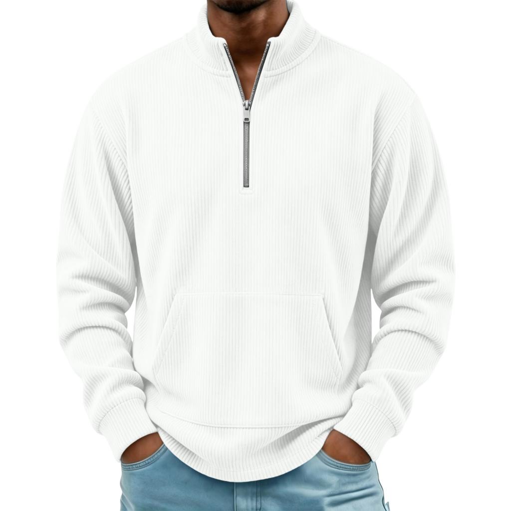 Men's Corduroy 1/4 Zip Pullover, Retro Long Sleeve Top with Stand Collar and Pocket